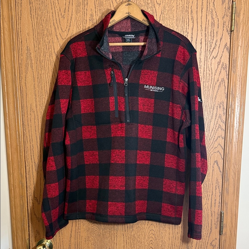 Landway Buffalo Plaid Red Black 1/4 Zip Fleece Pullover Size Medium